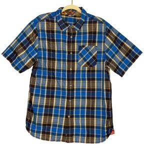 The North Face Mens Plaid Short Sleeve Button Up Shirt Blue Yellow L G